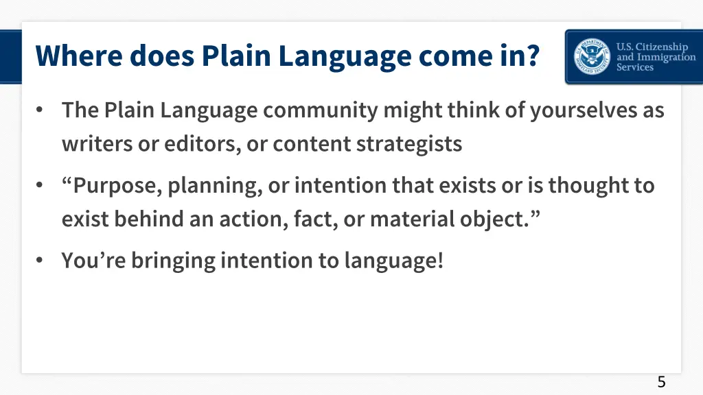 where does plain language come in