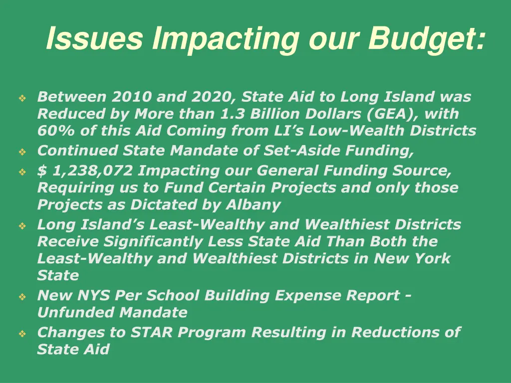 issues impacting our budget 1
