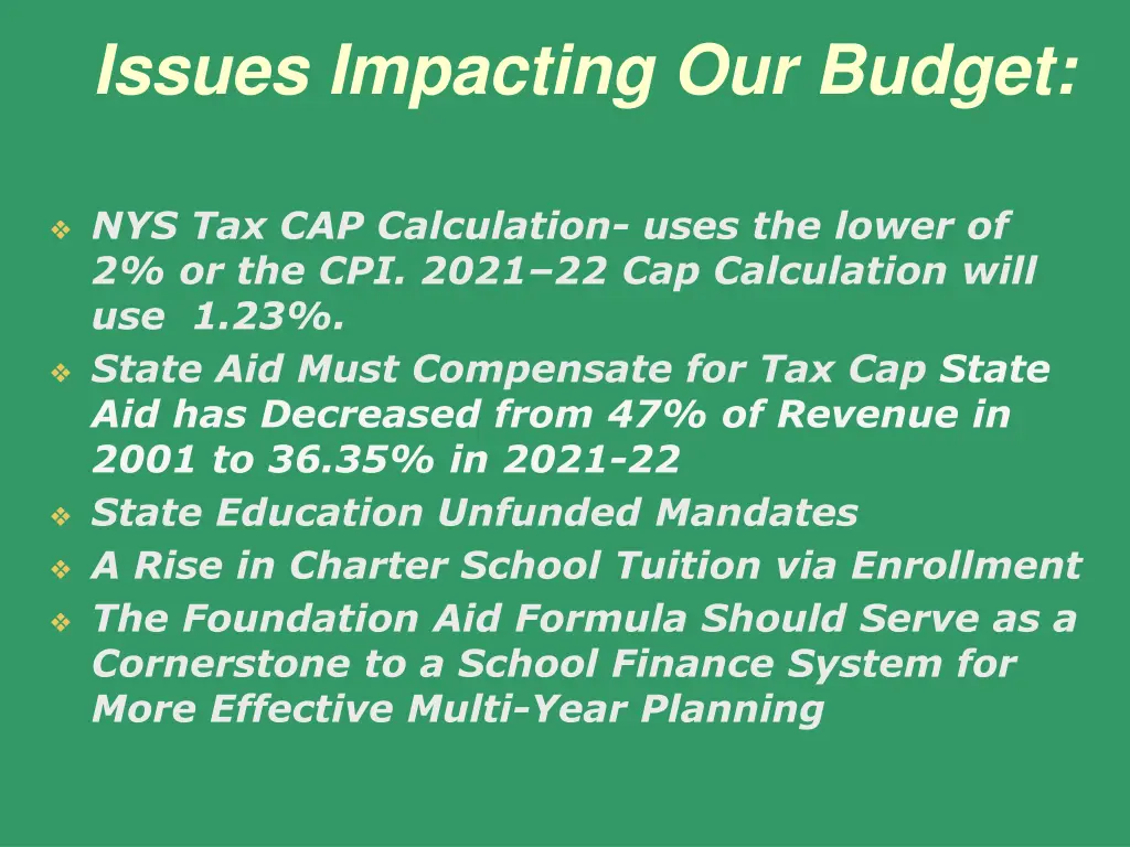 issues impacting our budget