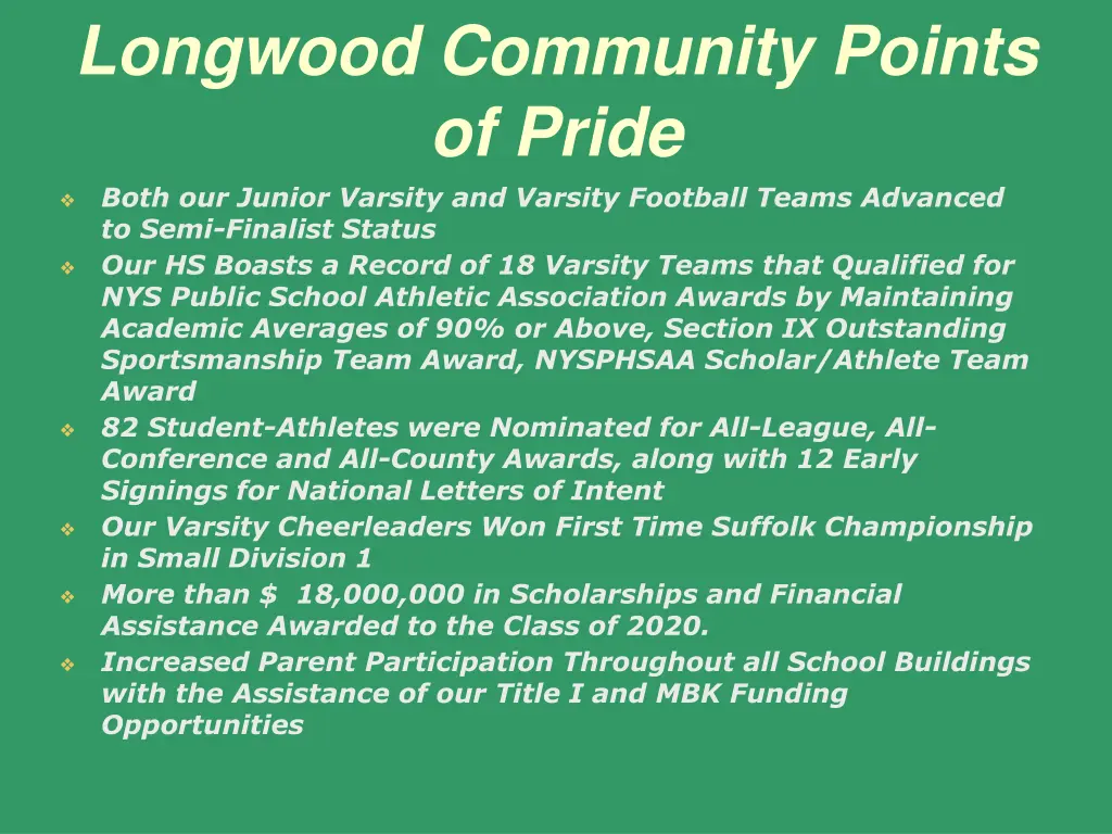 longwood community points of pride both