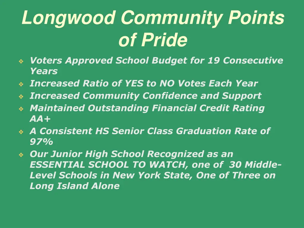 longwood community points of pride