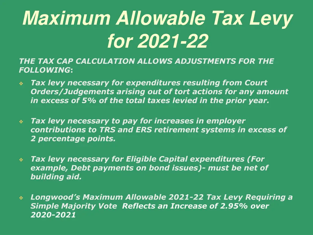 maximum allowable tax levy for 2021 22