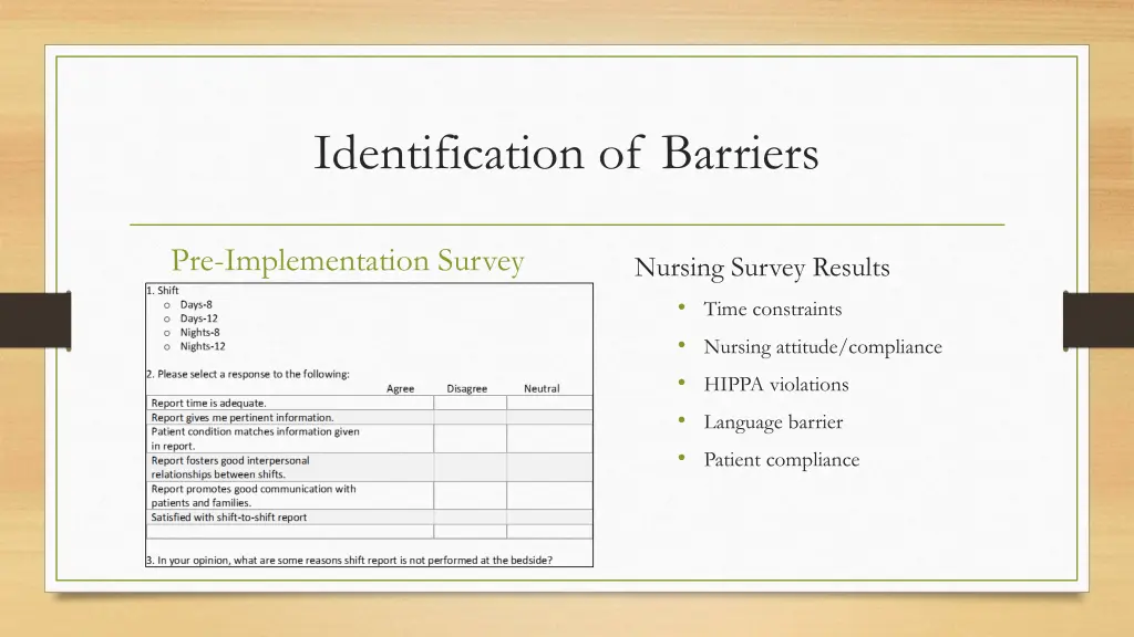 identification of barriers