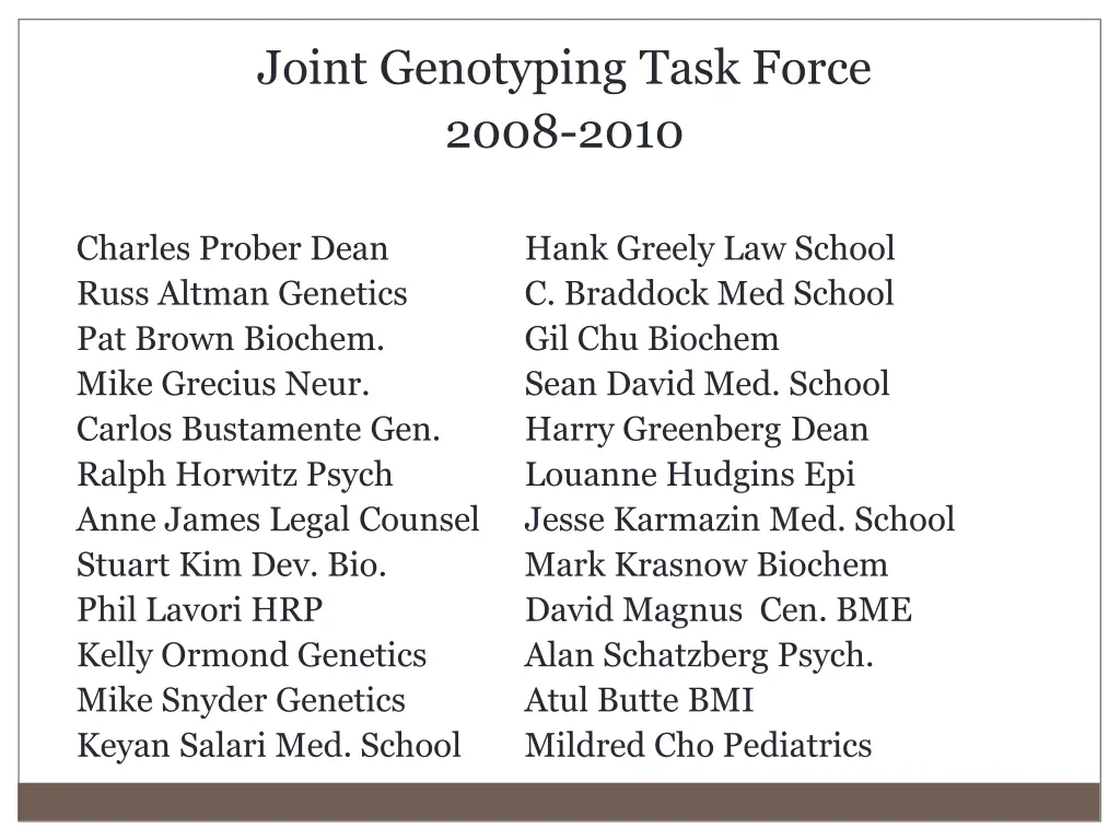 joint genotyping task force 2008 2010