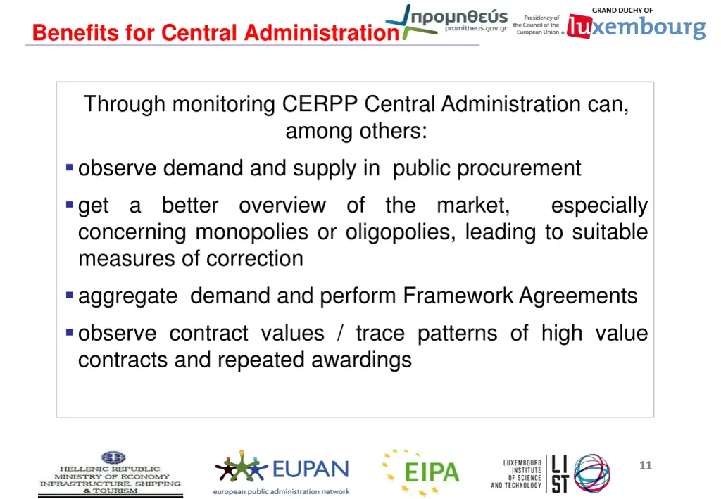 benefits for central administration