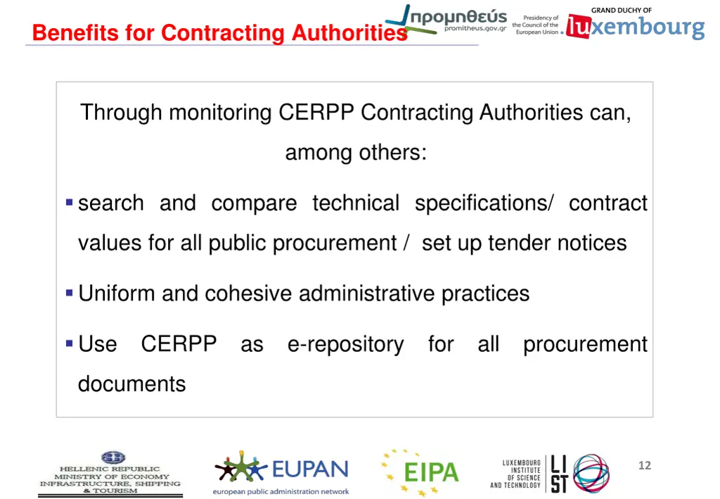 benefits for contracting authorities