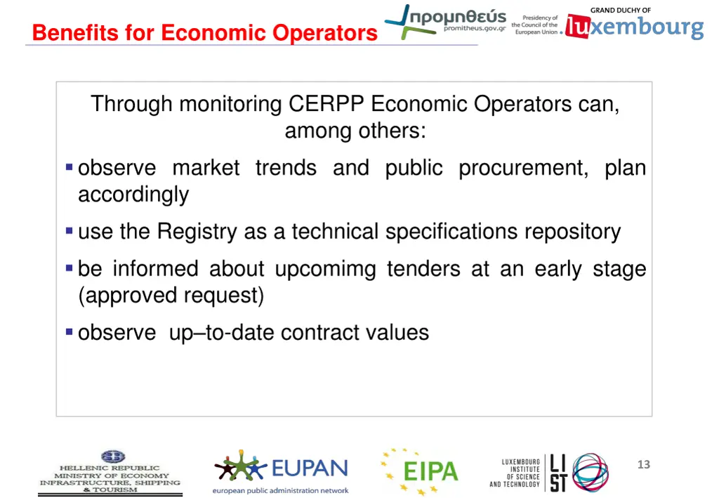 benefits for economic operators