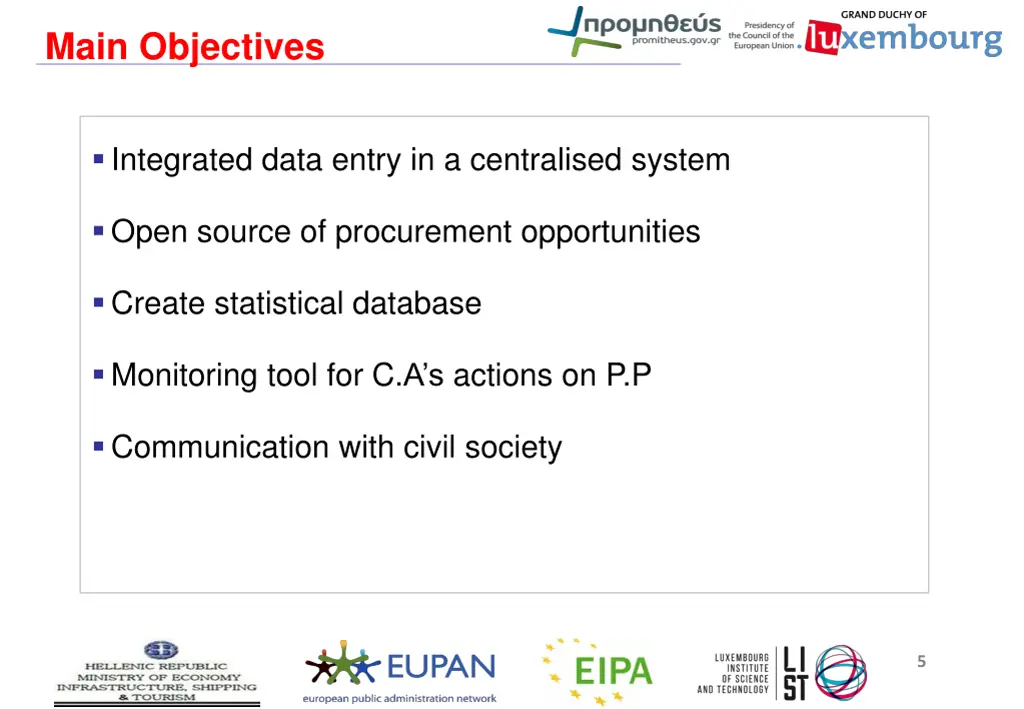 main objectives