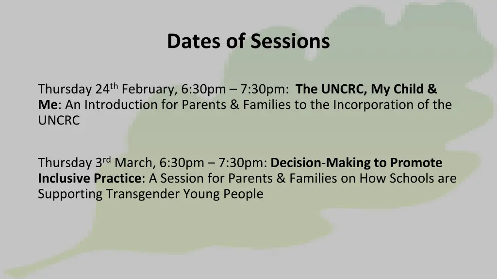 dates of sessions