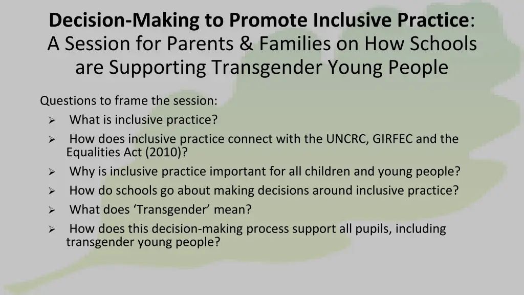 decision making to promote inclusive practice