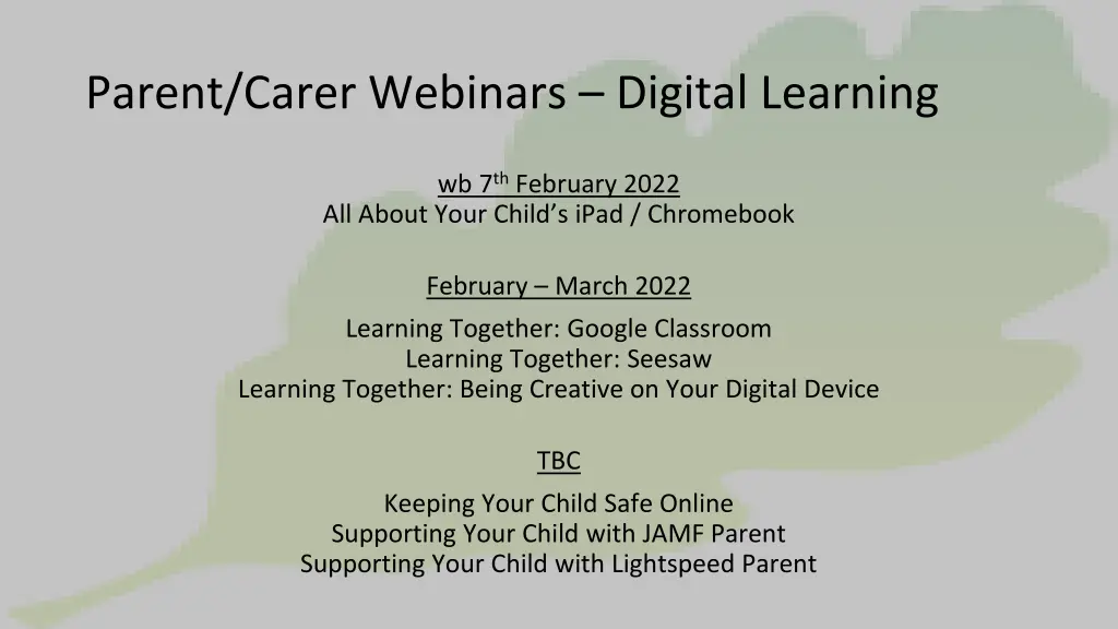 parent carer webinars digital learning