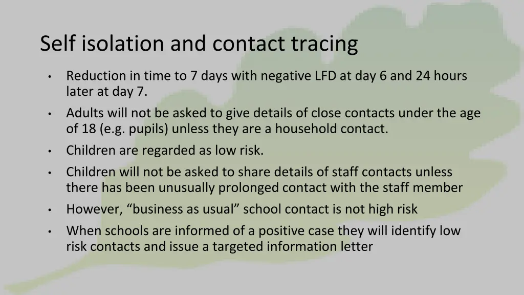 self isolation and contact tracing