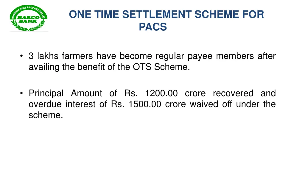 one time settlement scheme for pacs