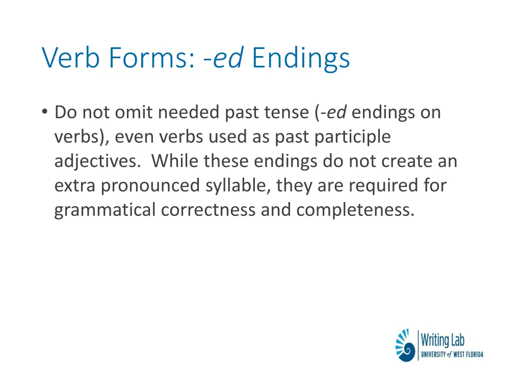 verb forms ed endings
