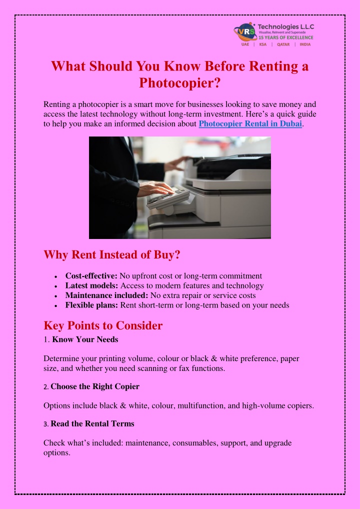 what should you know before renting a photocopier