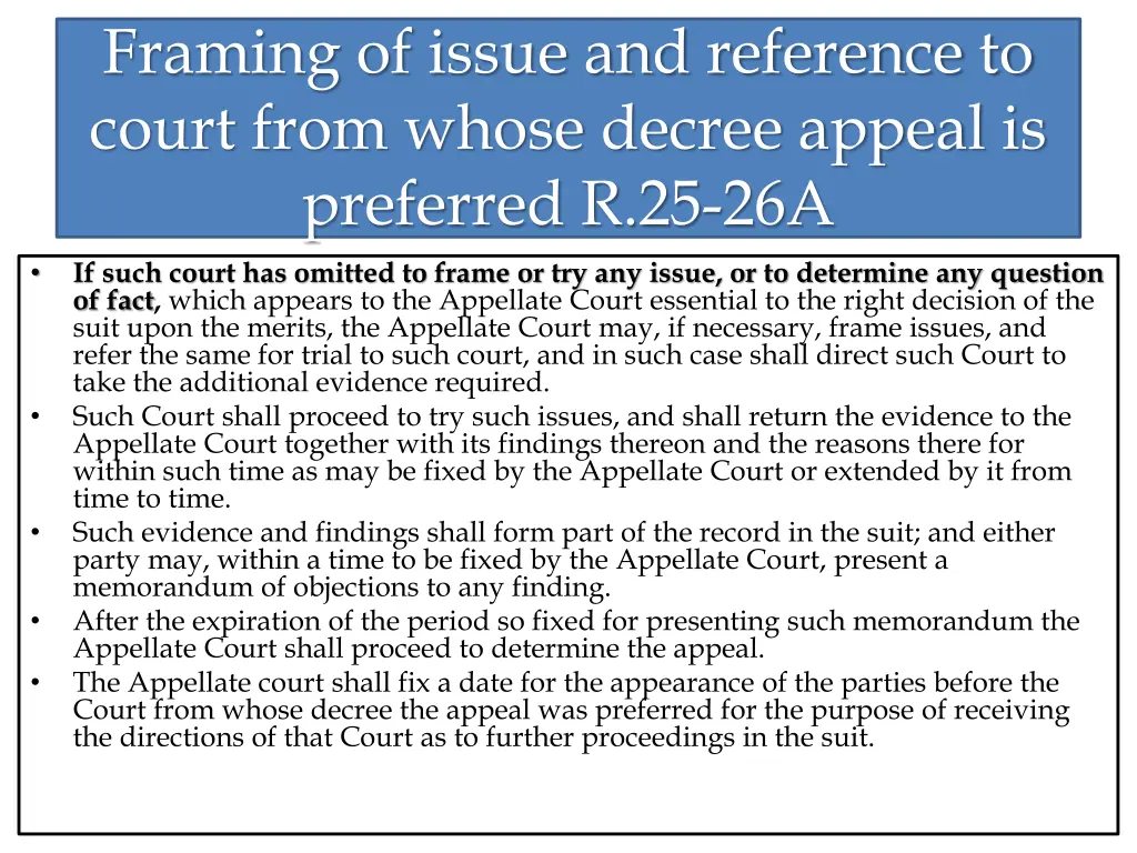 framing of issue and reference to court from