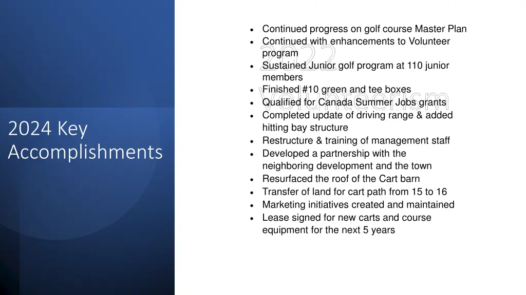 continued progress on golf course master plan