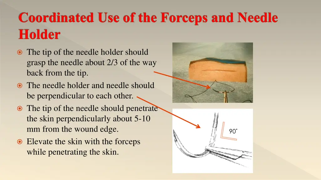 coordinated use of the forceps and needle holder