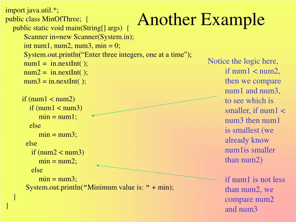 import java util public class minofthree public