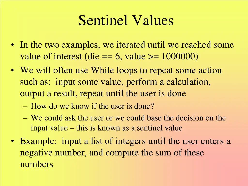 sentinel values