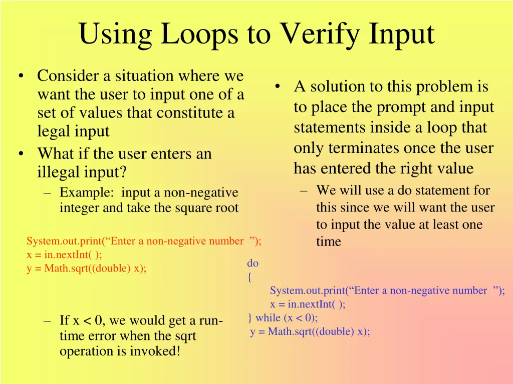 using loops to verify input