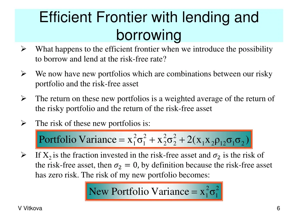 efficient frontier with lending and borrowing