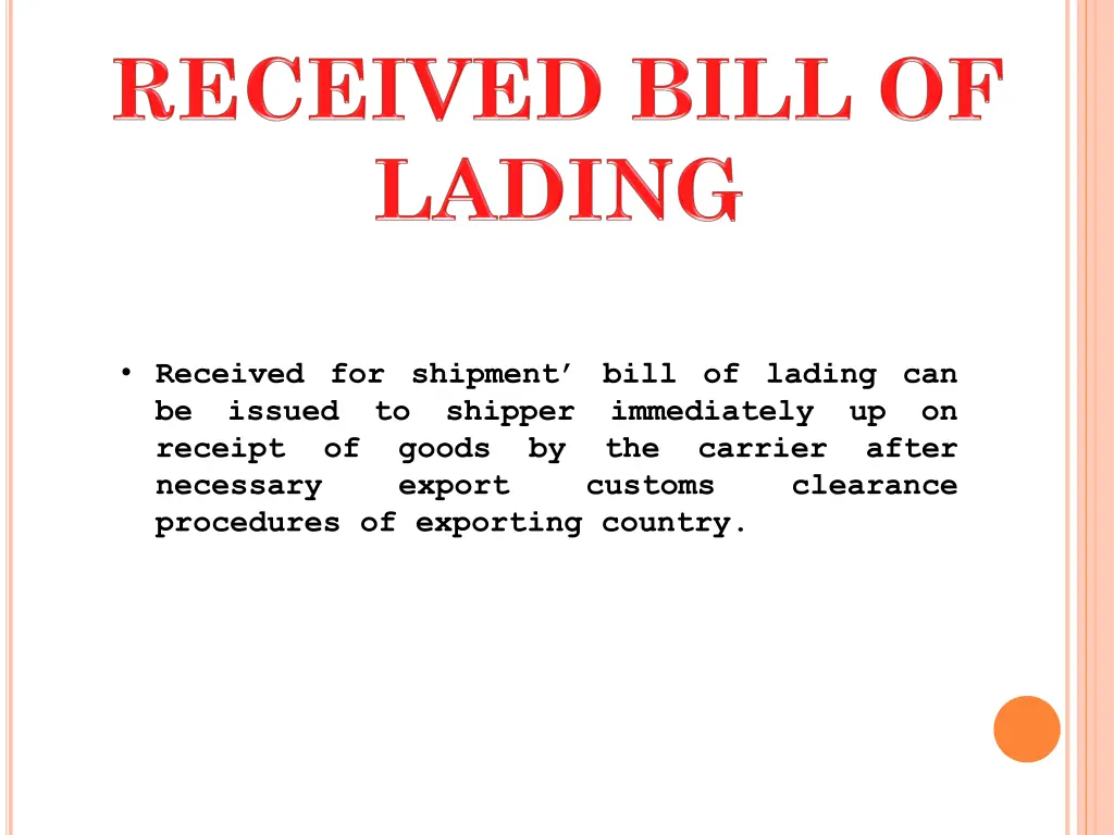 received for shipment bill of lading