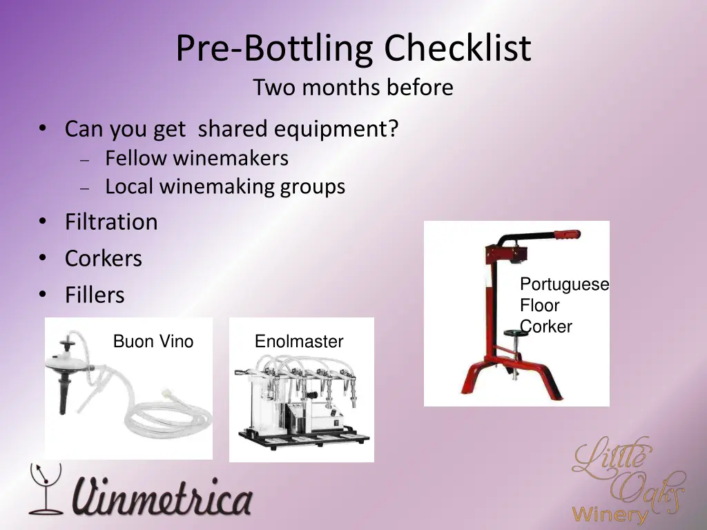 pre bottling checklist two months before 1