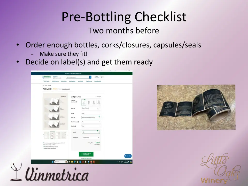 pre bottling checklist two months before