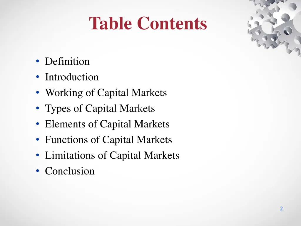 table contents