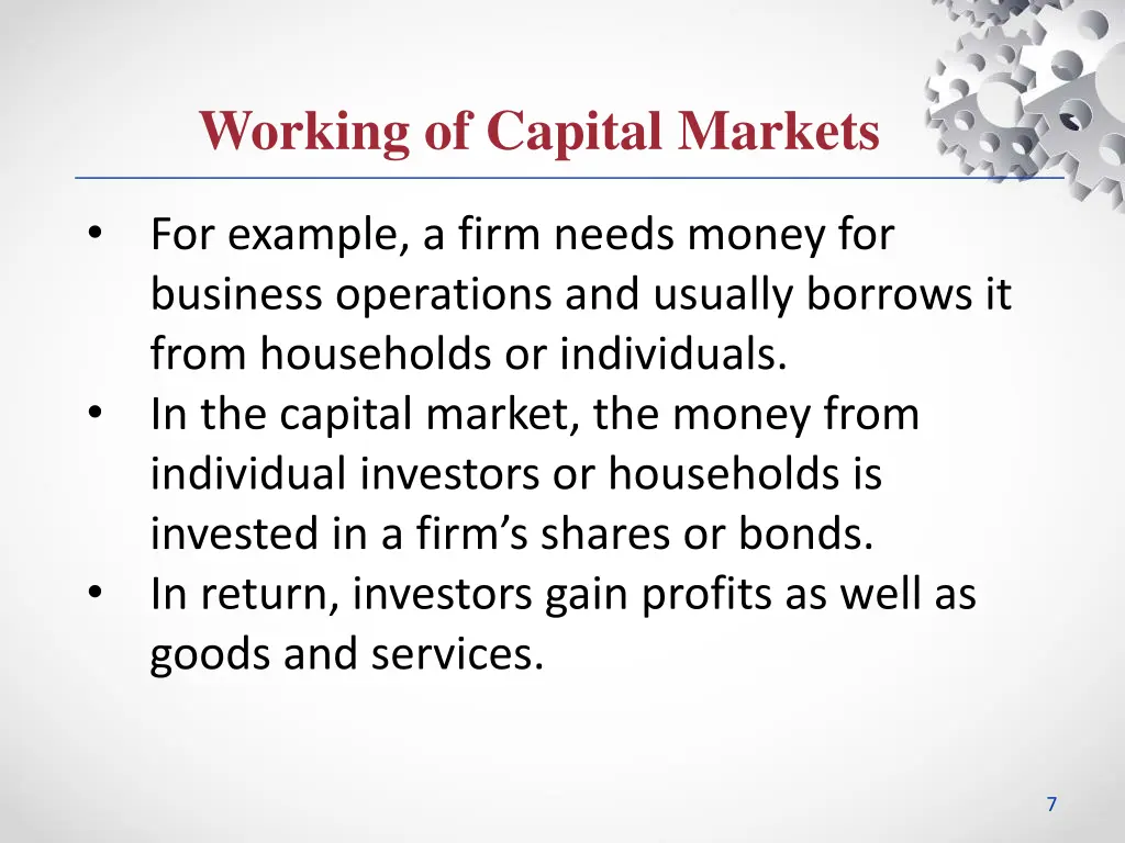 working of capital markets 1