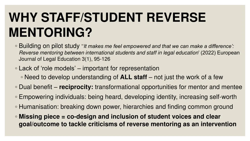 why staff student reverse mentoring building