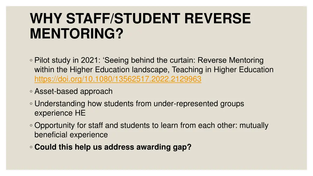 why staff student reverse mentoring