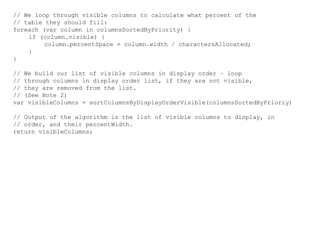 we loop through visible columns to calculate what