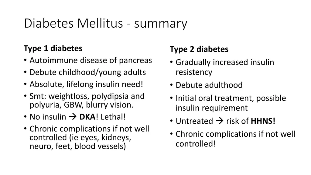 diabetes mellitus summary
