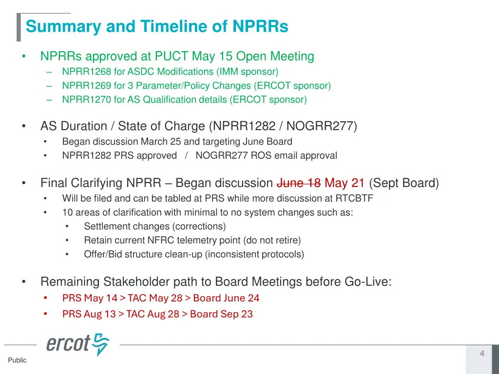 summary and timeline of nprrs