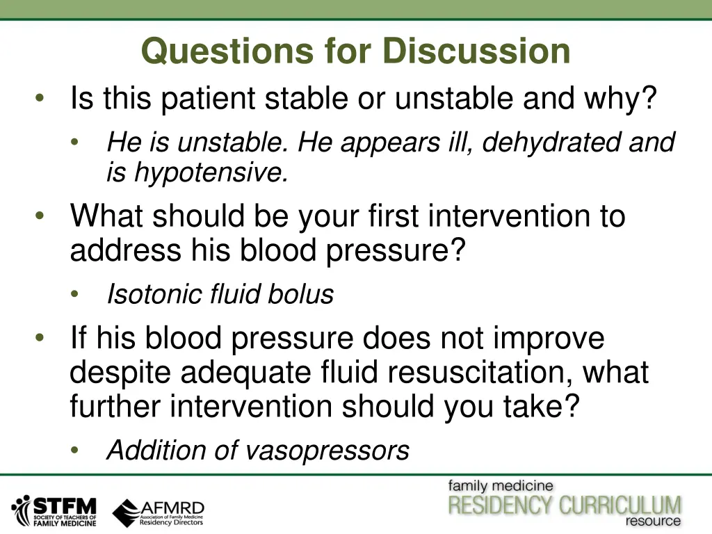 questions for discussion is this patient stable