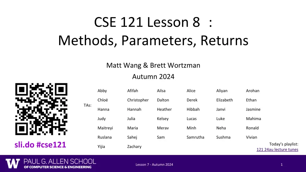 cse 121 lesson 8 methods parameters returns