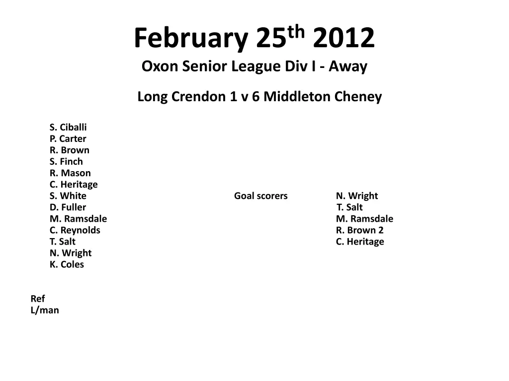 february 25 th 2012 oxon senior league div i away