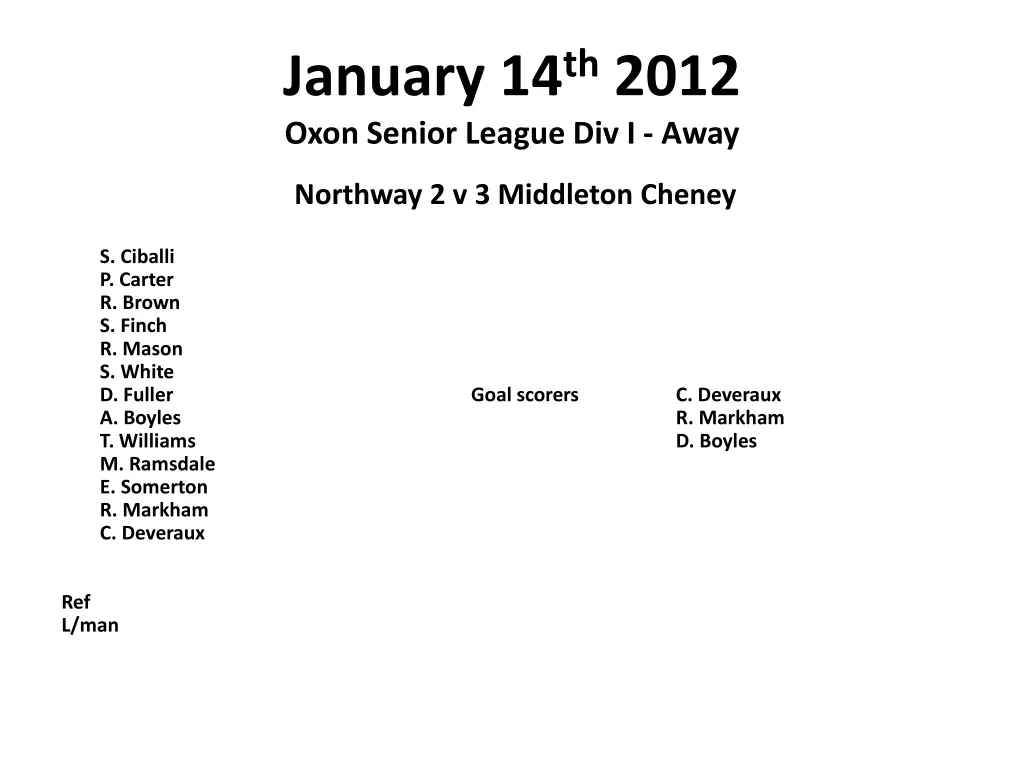 january 14 th 2012 oxon senior league div i away
