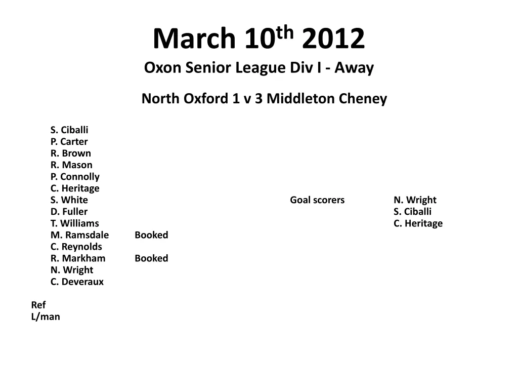 march 10 th 2012 oxon senior league div i away