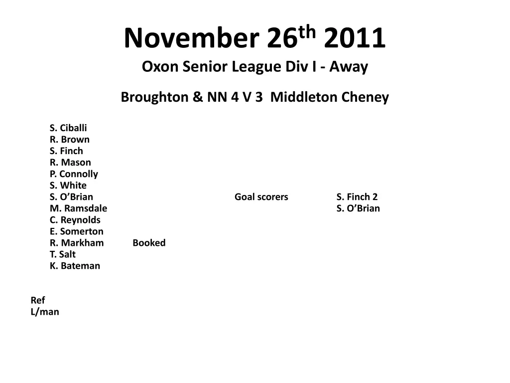 november 26 th 2011 oxon senior league div i away