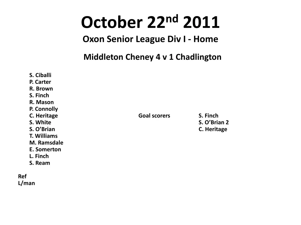 october 22 nd 2011 oxon senior league div i home
