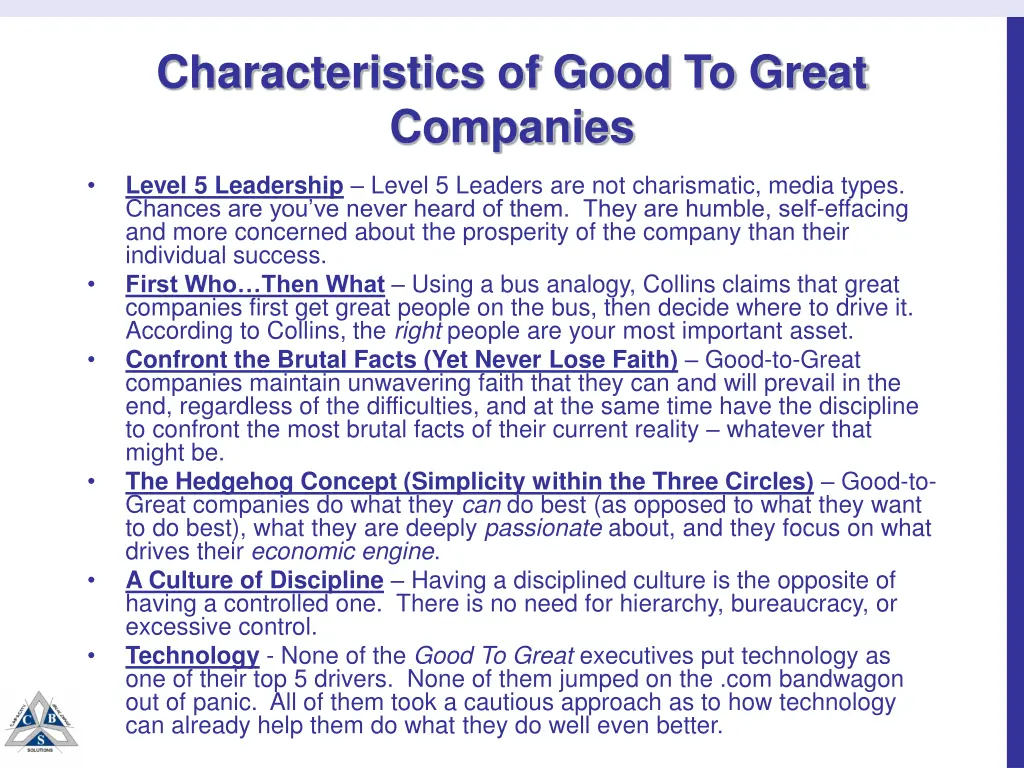 characteristics of good to great companies