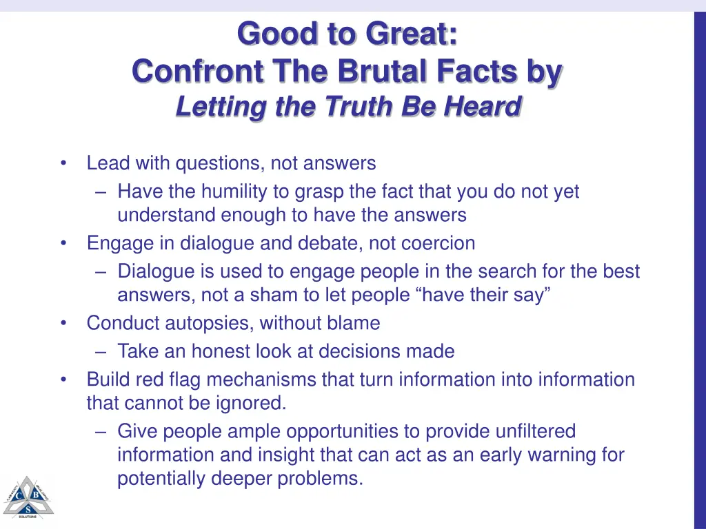 good to great confront the brutal facts