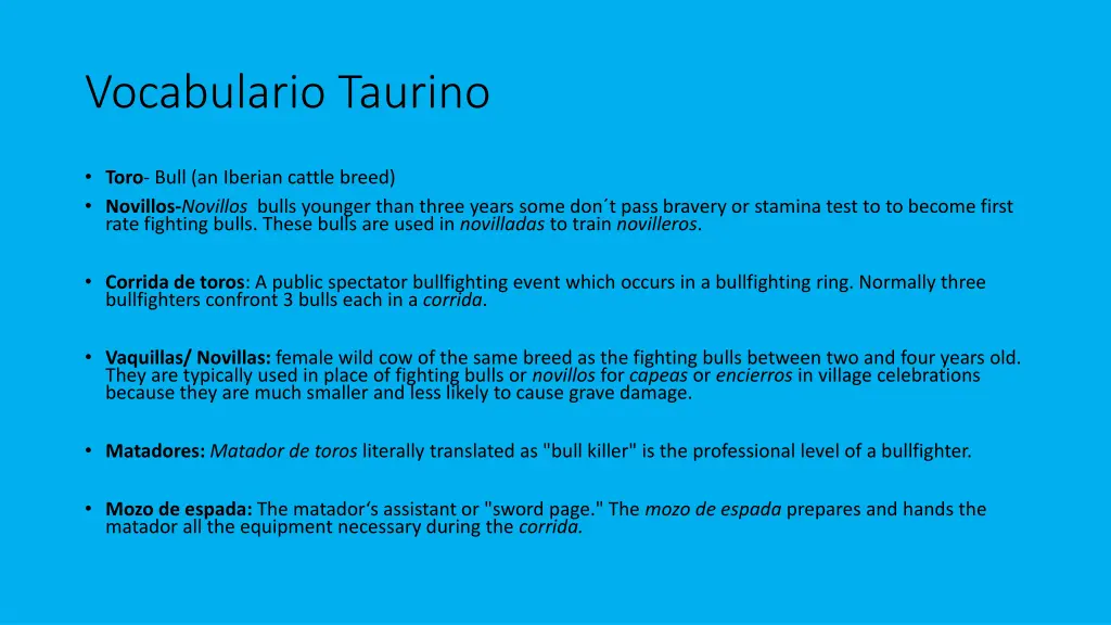 vocabulario taurino