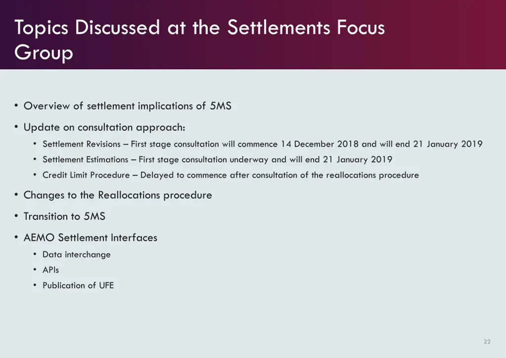 topics discussed at the settlements focus group