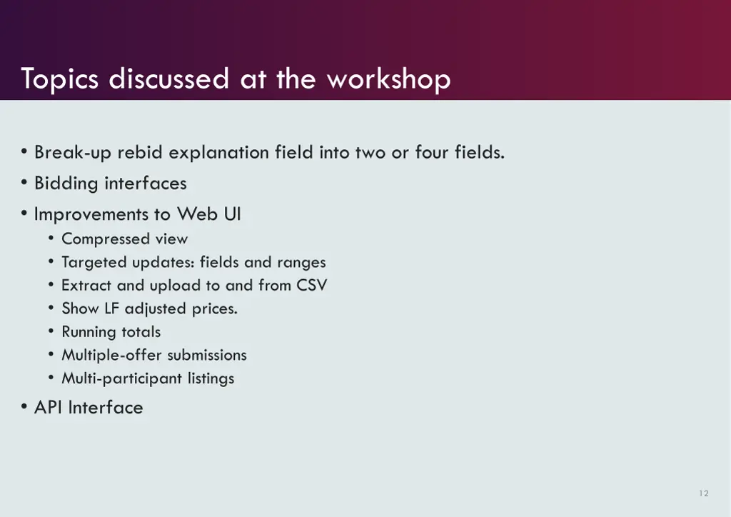 topics discussed at the workshop