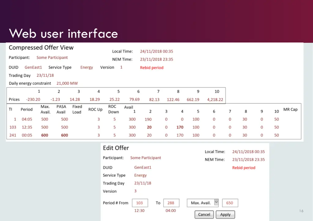 web user interface