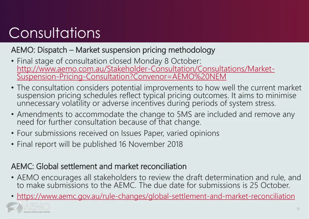 consultations aemo dispatch aemo dispatch market